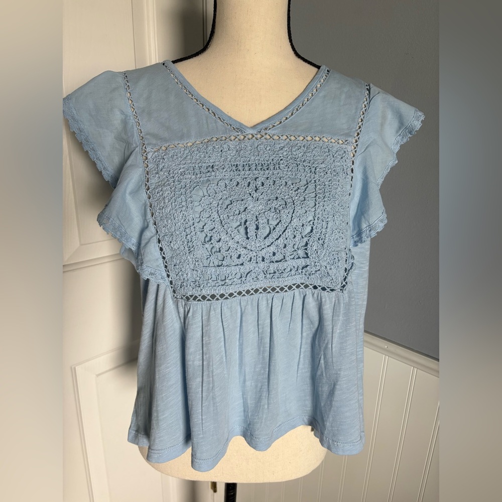 Lucky Brand Baby Blue Crochet Blouse